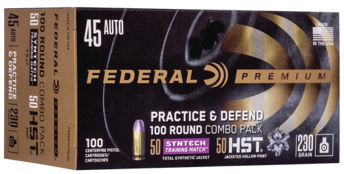 Federal P45HST2TM100 Premium Practice & Defend 45ACP 230gr HST JHP/Syntech TSJ 100 Per Box/5 Case