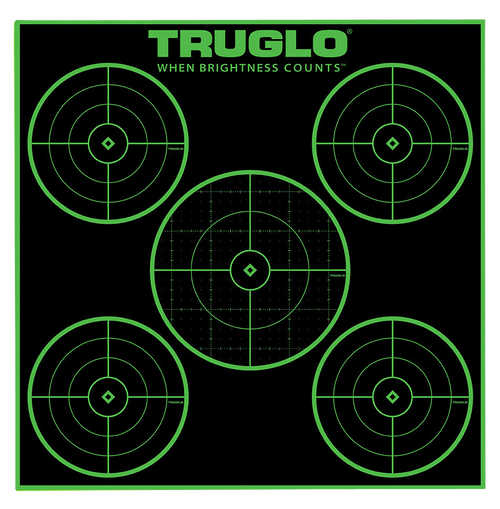 TruGlo TG11A25 Tru-See 5-Bull Target Self-Adhesive Heavy Paper Black/Green 12"x12" 5-Bullseye 25 Pack