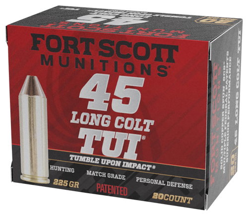 Fort Scott Munitions 45LC225SCV Tumble Upon Impact (TUI)  45LongColt 225gr Solid Copper Spun 20 Per Box/25 Case Fort Scott Munitions 45LC225SCV Tumble Upon Impact (TUI)  45LongColt 225gr Solid Copper Spun 20 Per Box/25 Case