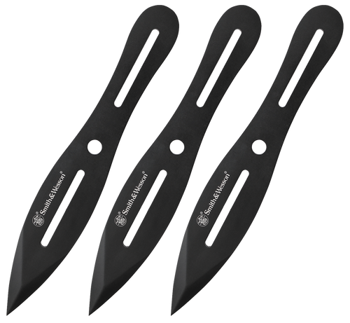 Smith & Wesson Knives SWTK8BCP Bullseye Throwing Knives 4.26" Fixed Plain Black Oxide 2Cr13MoV SS Blade, Black Stainless Steel Handle, Includes Sheath, 8" OAL, Set of 3