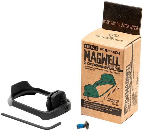 Strike Industries G5MAGWELL19 Flared Magwell  9mm Luger/40 S&W Compatible w/Glock 19/23 Gen5, Black Polymer Strike Industries G5MAGWELL19 Flared Magwell  9mm Luger/40 S&W Compatible w/Glock 19/23 Gen5, Black Polymer