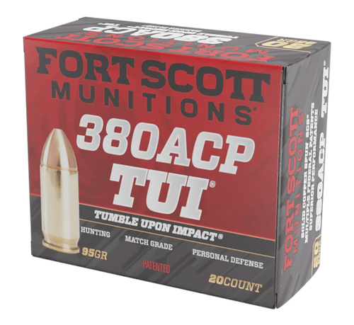 Fort Scott Munitions 380095SCV Tumble Upon Impact (TUI)  380ACP 95gr Solid Copper Spun 20 Per Box/25 Case Fort Scott Munitions 380095SCV Tumble Upon Impact (TUI)  380ACP 95gr Solid Copper Spun 20 Per Box/25 Case