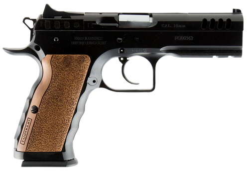 Tanfoglio IFG TFSTOCKI40 Defiant Stock I 40 S&W Caliber with 4.50" Barrel, 14+1 Capacity, Overall Black Finish Steel, Picatinny Rail/Beavertail Frame, Serrated Slide & Wood Grip