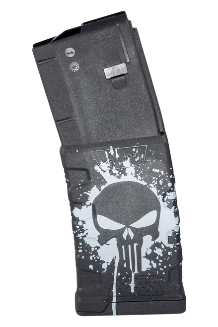 Mission First Tactical EXDPM556PSSWH Extreme Duty  30rd 223 Rem/5.56x45mm Fits AR-15/M4 Black w/White Punisher Skull Splatter Polymer Mission First Tactical EXDPM556PSSWH Extreme Duty  30rd 223 Rem/5.56x45mm Fits AR-15/M4 Black w/White Punisher Skull Splatter Polymer
