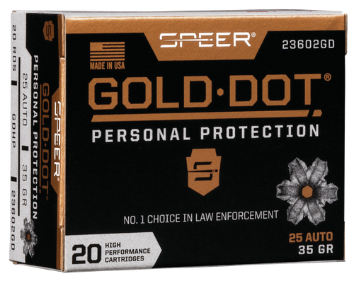 Speer Gold Dot Personal Protection 25ACP 35gr HP 20 Round Box Speer Gold Dot Personal Protection 25ACP 35gr HP 20 Round Box