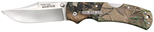 Cold Steel CS23JE Double Safe Hunter 3.50" Folding Clip Point Plain Satin 8Cr13MoV SS Blade/ Camo GFN Handle Includes Pocket Clip