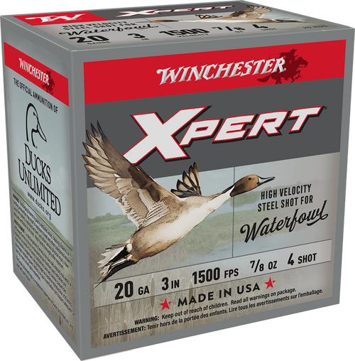 WINCHESTER XPERT WATERFOWL 20 GAUGE 3" STEEL 4 SHOT 25 ROUND BOX WINCHESTER XPERT WATERFOWL 20 GAUGE 3" STEEL 4 SHOT 25 ROUND BOX