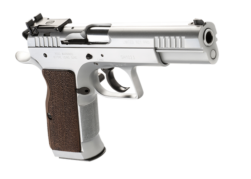 Tanfoglio IFG TF-LIMPRO-38 Defiant Limited Pro 38 Super Caliber with 4.80" Barrel, 17+1 Capacity, Overall Hard Chrome Finish Steel, Beavertail Frame, Serrated Slide & Brown Polymer Grip