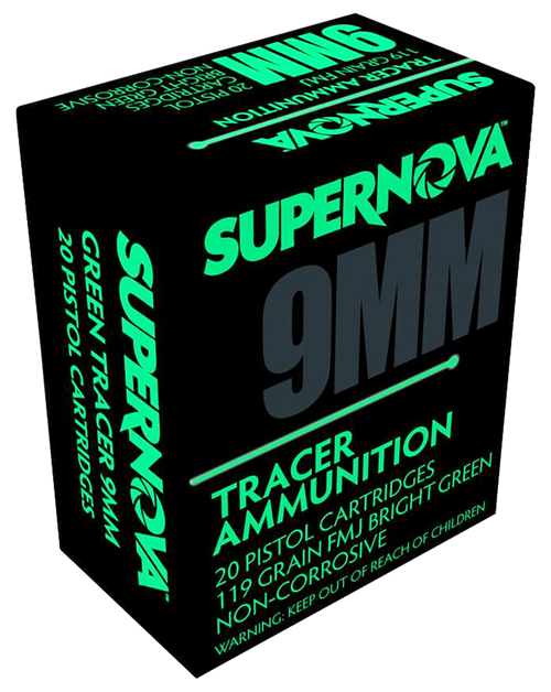 Supernova PMSN9MMG Green Tracer Non Corrosive 9mm Luger 119 Gr Full Metal Jacket 20 Per Box/ 50 Cs Supernova PMSN9MMG Green Tracer Non Corrosive 9mm Luger 119 Gr Full Metal Jacket 20 Per Box/ 50 Cs