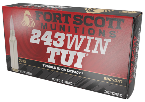 Fort Scott Munitions 243070SCV Tumble Upon Impact (TUI) Rifle 243Win 70gr Solid Copper Spun 20 Per Box/10 Case Fort Scott Munitions 243070SCV Tumble Upon Impact (TUI) Rifle 243Win 70gr Solid Copper Spun 20 Per Box/10 Case