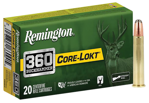 Remington Ammunition R27742 Core-Lokt  360Buckhammer 180gr Soft Point Core Lokt 20 Per Box/10 Case Remington Ammunition R27742 Core-Lokt  360Buckhammer 180gr Soft Point Core Lokt 20 Per Box/10 Case