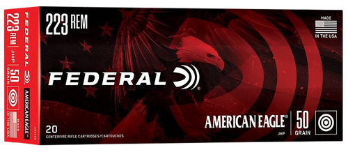 Federal AE223G American Eagle Varmint & Predator 223Rem 50gr Jacketed Hollow Point 20 Per Box/25 Case Federal AE223G American Eagle Varmint & Predator 223Rem 50gr Jacketed Hollow Point 20 Per Box/25 Case