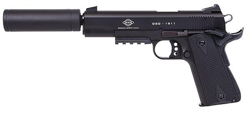 GSG G1911ADOPS 1911 ADOP 22 LR 10+1 5" All Black Steel/Threaded Barrel, Serrated Slide, Zinc Alloy w/Picatinny Rail & Beavertail Frame Black Polymer Grip, Faux Suppressor GSG G1911ADOPS 1911 ADOP 22 LR 10+1 5" All Black Steel/Threaded Barrel, Serrated Slide, Zinc Alloy w/Picatinny Rail & Beavertail Frame Black Polymer Grip, Faux Suppressor