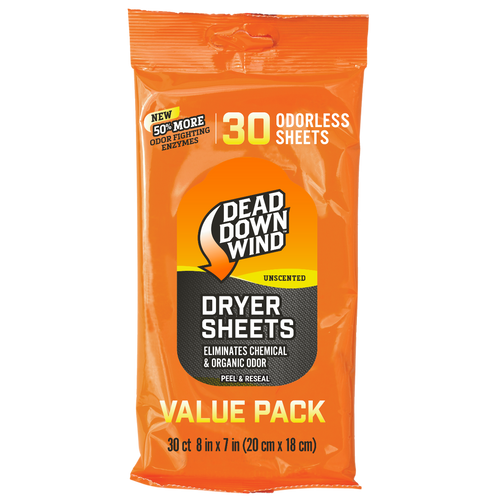 Dead Down Wind 113019 Dryer Sheets  Odor Eliminator Odorless Scent Dryer Sheet 30 Per Pkg