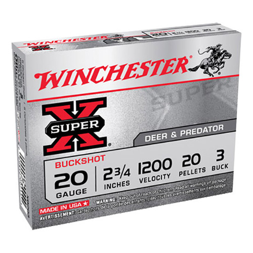 WINCHESTER SUPER-X DEER & PREDATOR BUCKSHOT 20GA 2 3/4"  3 BUCK 5 ROUND BOX WINCHESTER SUPER-X DEER & PREDATOR BUCKSHOT 20GA 2 3/4"  3 BUCK 5 ROUND BOX