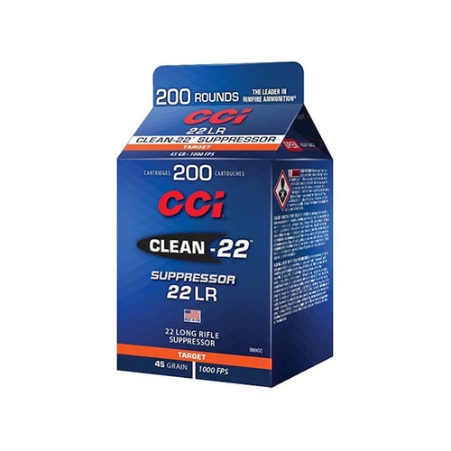 CCI CLEAN-22 SUPPRESSOR 22LR 45GR LRN 200 ROUND BOX CCI CLEAN-22 SUPPRESSOR 22LR 45GR LRN 200 ROUND BOX