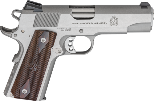 Springfield Armory PX9418S 1911 Garrison 45 ACP 7+1 4.25" Stainless Match Grade Barrel, Serrated Stainless Steel Slide & Frame w/Beavertail, Thinline Wood Grip Springfield Armory PX9418S 1911 Garrison 45 ACP 7+1 4.25" Stainless Match Grade Barrel, Serrated Stainless Steel Slide & Frame w/Beavertail, Thinline Wood Grip