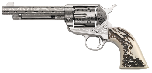 Taylors & Company 200063 1873 Cattle Brand 45 Colt (LC) Caliber with 5.50"  Barrel, 6rd Capacity Cylinder, Overall Nickel-Plated Engraved Finish Steel & Imitation Stag Grip