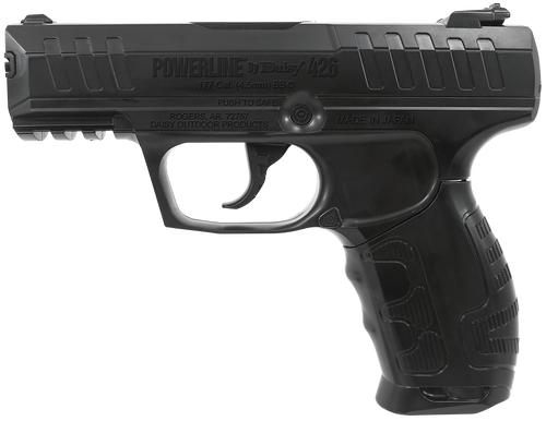 Daisy 426 Powerline Air Pistol CO2 177 Semi-Automatic 15 Shot Built-In BB Magazine, Smooth Bore Steel Barrel, Blade Front/Fixed Open Rear Sights, Molded Black Grip Daisy 426 Powerline Air Pistol CO2 177 Semi-Automatic 15 Shot Built-In BB Magazine, Smooth Bore Steel Barrel, Blade Front/Fixed Open Rear Sights, Molded Black Grip