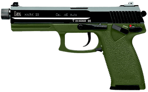 HK 81001074 Mark 23  45 ACP 12+1 5.87" Black Threaded Barrel, Black Cerakote Serrated Steel Slide, OD Green Polymer Frame w/Accessory Rail, Textured Grip HK 81001074 Mark 23  45 ACP 12+1 5.87" Black Threaded Barrel, Black Cerakote Serrated Steel Slide, OD Green Polymer Frame w/Accessory Rail, Textured Grip