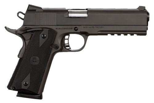 Rock Island 51484 Tac Standard FS 45 ACP Caliber with 5" Barrel, 8+1 Capacity, Overall Black Parkerized Finish Steel, Picatinny Rail/Beavertail Frame, Serrated Slide & Black Rubber Grip Rock Island 51484 Tac Standard FS 45 ACP Caliber with 5" Barrel, 8+1 Capacity, Overall Black Parkerized Finish Steel, Picatinny Rail/Beavertail Frame, Serrated Slide & Black Rubber Grip