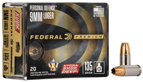 Federal P9HSD1 Premium Personal Defense 9mmLuger 135gr Hydra-Shok Deep Hollow Point 20 Per Box/10 Case Federal P9HSD1 Premium Personal Defense 9mmLuger 135gr Hydra-Shok Deep Hollow Point 20 Per Box/10 Case