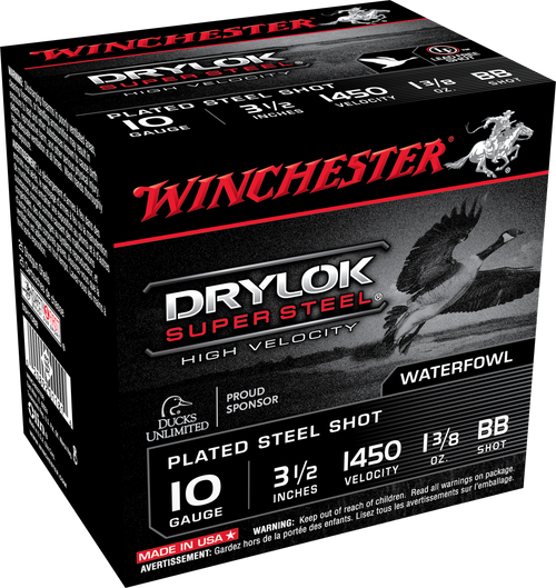 Winchester Ammo SSH10BB Drylok Super Steel High Velocity 10Gauge 3.50" 1 3/8oz BBShot 25 Per Box/10 Case Winchester Ammo SSH10BB Drylok Super Steel High Velocity 10Gauge 3.50" 1 3/8oz BBShot 25 Per Box/10 Case