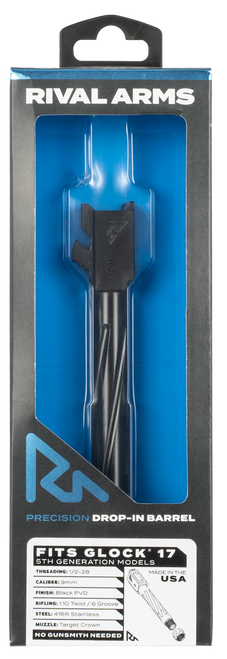 Rival Arms RA20G104A Precision V1 Drop-In Barrel 9mm Luger 4.49" Black PVD Finish 416R Stainless Steel Material with Threading for Glock 17 Gen5