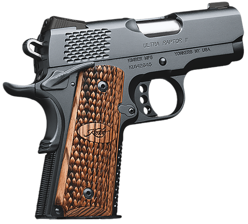 Kimber Mfg, Inc 3200150CA Raptor II Ultra *CA Compliant 45 ACP 7+1 3" Stainless Match Grade Barrel, Matte Black Serrated Steel Slide, Matte Black Aluminum Frame w/Beavertail, Zebrawood Grip Kimber Mfg, Inc 3200150CA Raptor II Ultra *CA Compliant 45 ACP 7+1 3" Stainless Match Grade Barrel, Matte Black Serrated Steel Slide, Matte Black Aluminum Frame w/Beavertail, Zebrawood Grip