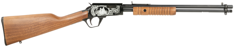 Rossi RP22181WDEN16 Gallery  Full Size 22 LR 15+1, 18" Polished Black Steel Barrel Polished Black w/Father And Son Hunting Scene Engraving Steel Receiver, Hardwood Fixed Stock, Right Hand