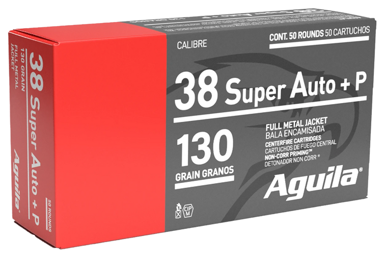 Aguila 1E382112 Target & Range Handgun 38Super +P 130gr Full Metal Jacket 50 Per Box/20 Case