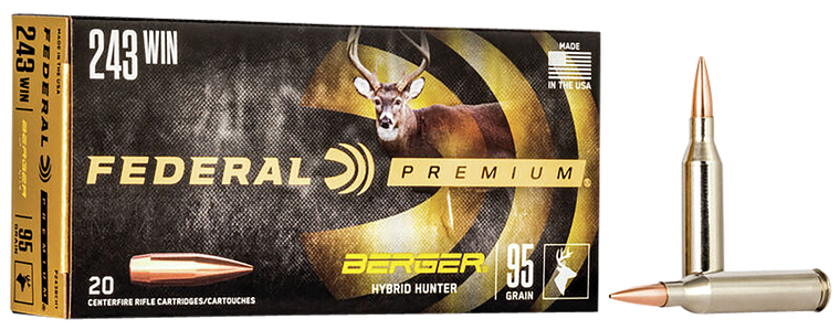 Federal P243BCH1 Premium  243Win 95gr Berger Hybrid Hunter 20 Per Box/10 Case
