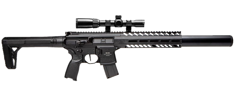 Sig Sauer Airguns AIRMCX177G2BLKSCOPE MCX Air Gen 2 CO2 177 Pellet 18" 30rd, Black, M-LOK Handgaurd, Flat Trigger, C02 Storage QD Stock, Reduced Angle Grip, 1-4x24mm Scope