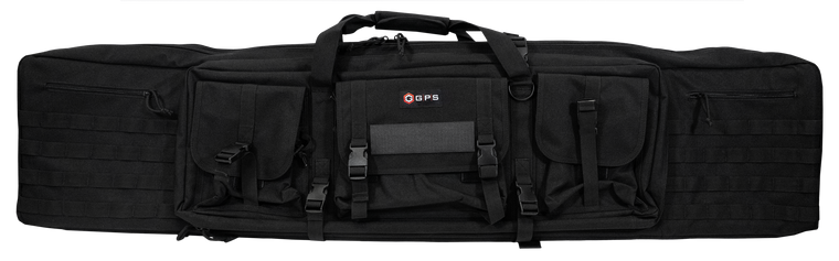 GPS Bags DRC55 Double Rifle Case Black 600D Polyester w/ 2 Padded Pistol Sleeves MOLLE Webbing & Lockable Zippers