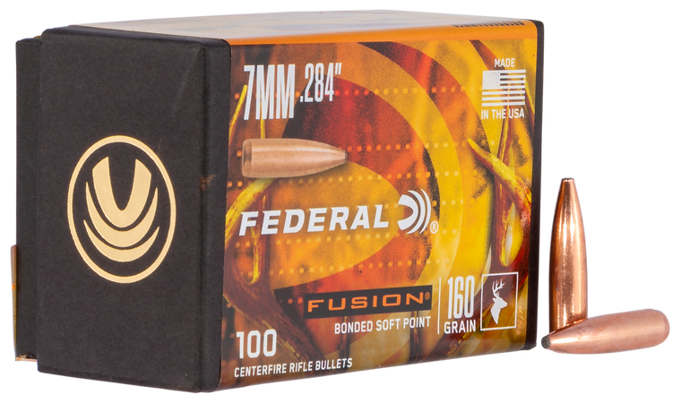 Federal FB284F3 Fusion Component  7mm .284 160 gr Fusion Soft Point 100 Per Box/ 4 Case