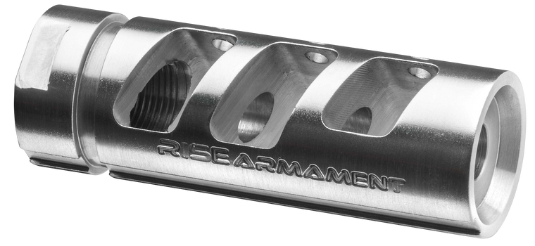 Rise Armament RA701308SLVR RA-701  Silver Stainless Steel with 5/8"-24 tpi Threads & 2.50" OAL 1.35" Diameter for 7.62x51mm NATO AR-Platform