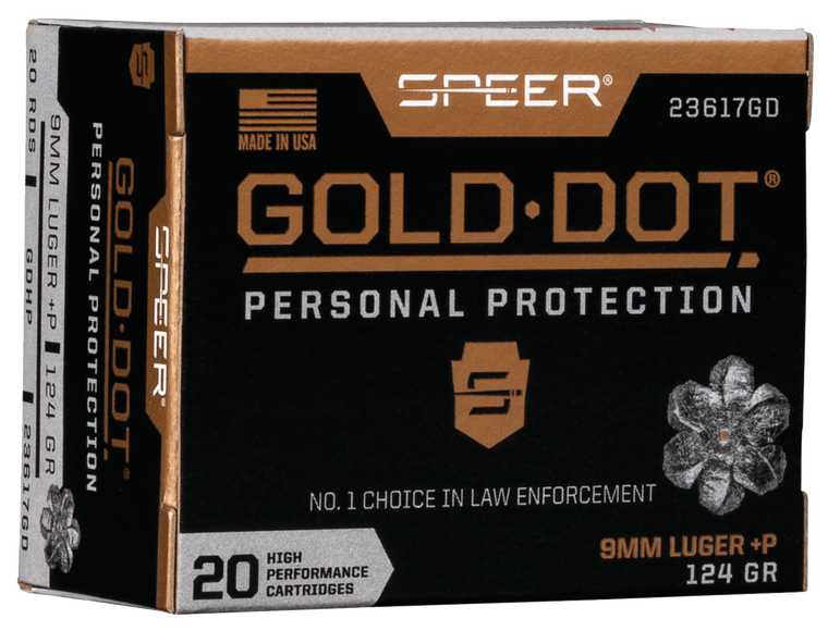 Speer Ammo Gold Dot, Speer 23617gd Gold Dot   9mm+p 124 Hp       20/10