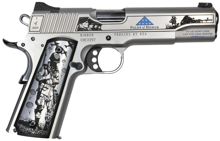 Cnc Firearms CNCFOLDSHONOR Folds Of Honor  Limited Edition 45 ACP 7+1 5" Match Grade Barrel, Engraved/Serrated Stainless Steel Slide, Stainless Steel Frame w/Beavertail, Scenic Aluminum Grip