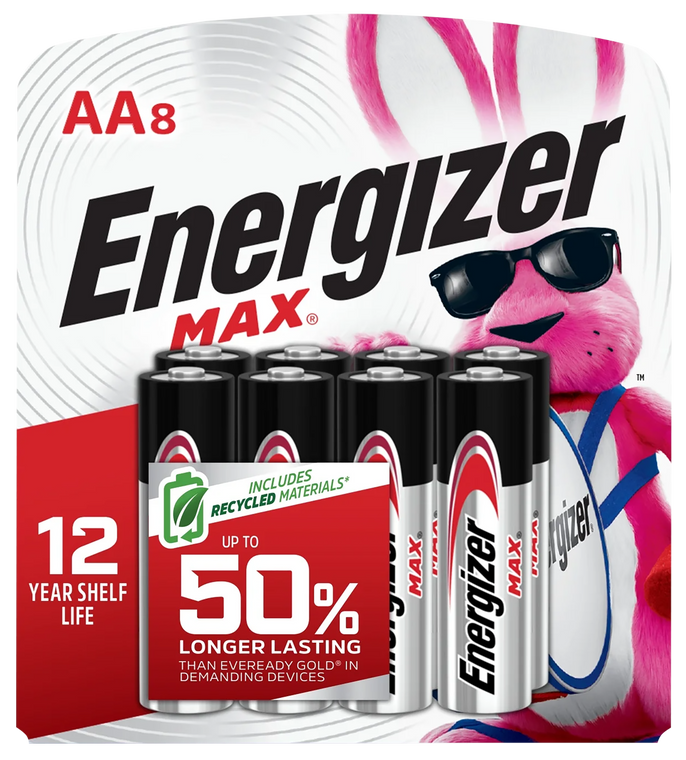Energizer E91MP8 AA Max Silver 1.5V Alkaline, Qty (8) Single Pack