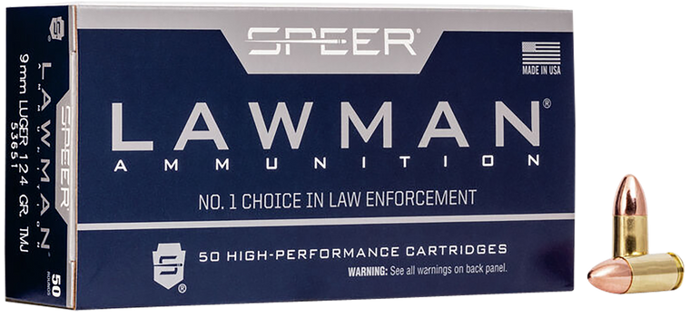 Speer Ammo Lawman, Speer 53651 Lawman       9mm   124 Tmj       50/20