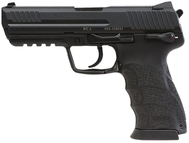 HK 81001113 HK45 V1 45 ACP 10+1 4.46" Black Polygonal Rifled Barrel, Black Cerakote Serrated Steel Slide, Black Polymer Frame w/Picatinny Rail, Ambidextrous