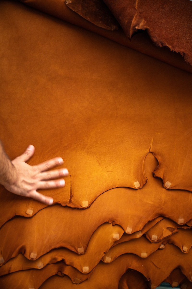 Close up of leather hides