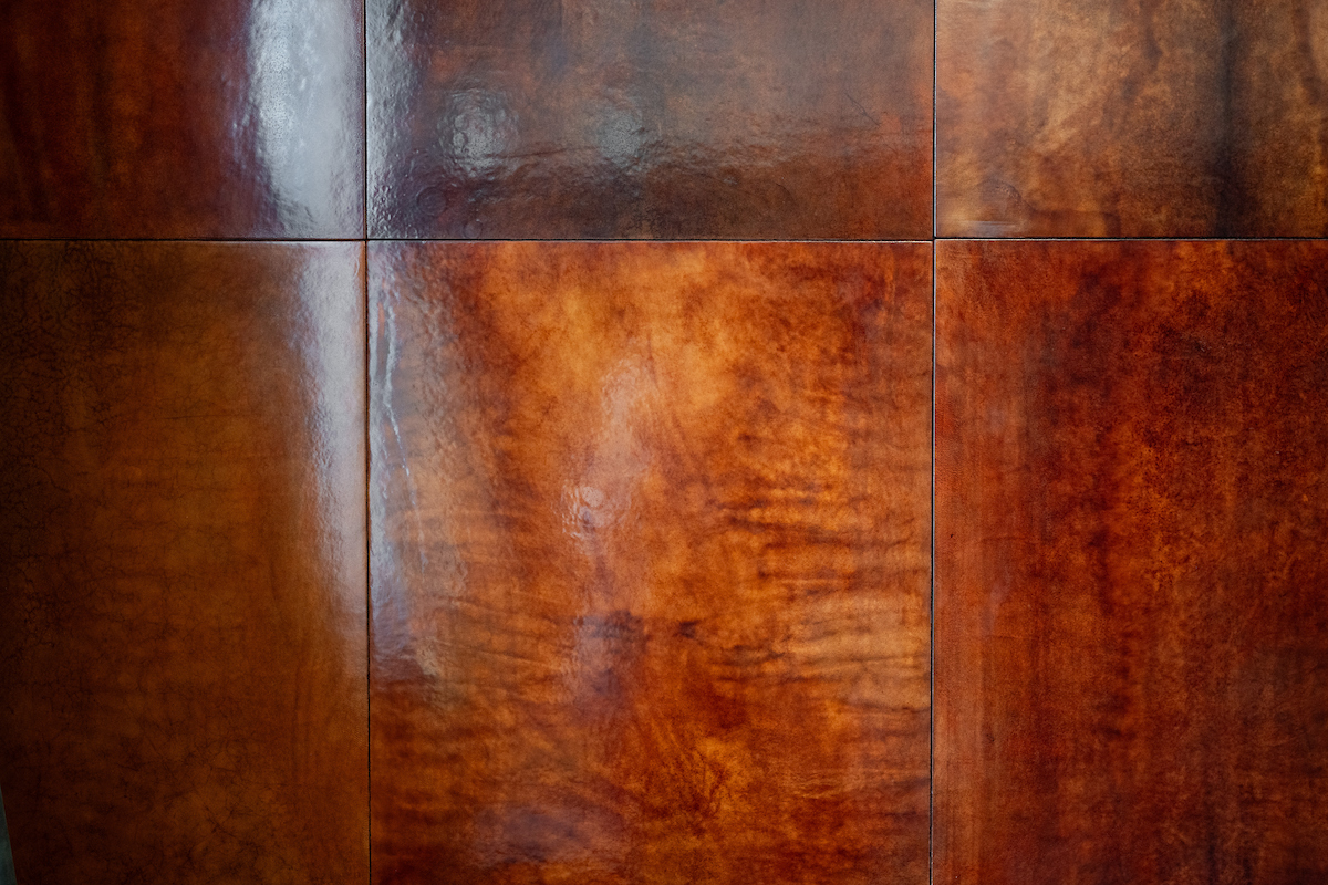 Parchment wall panels showing natural variation in color and grain