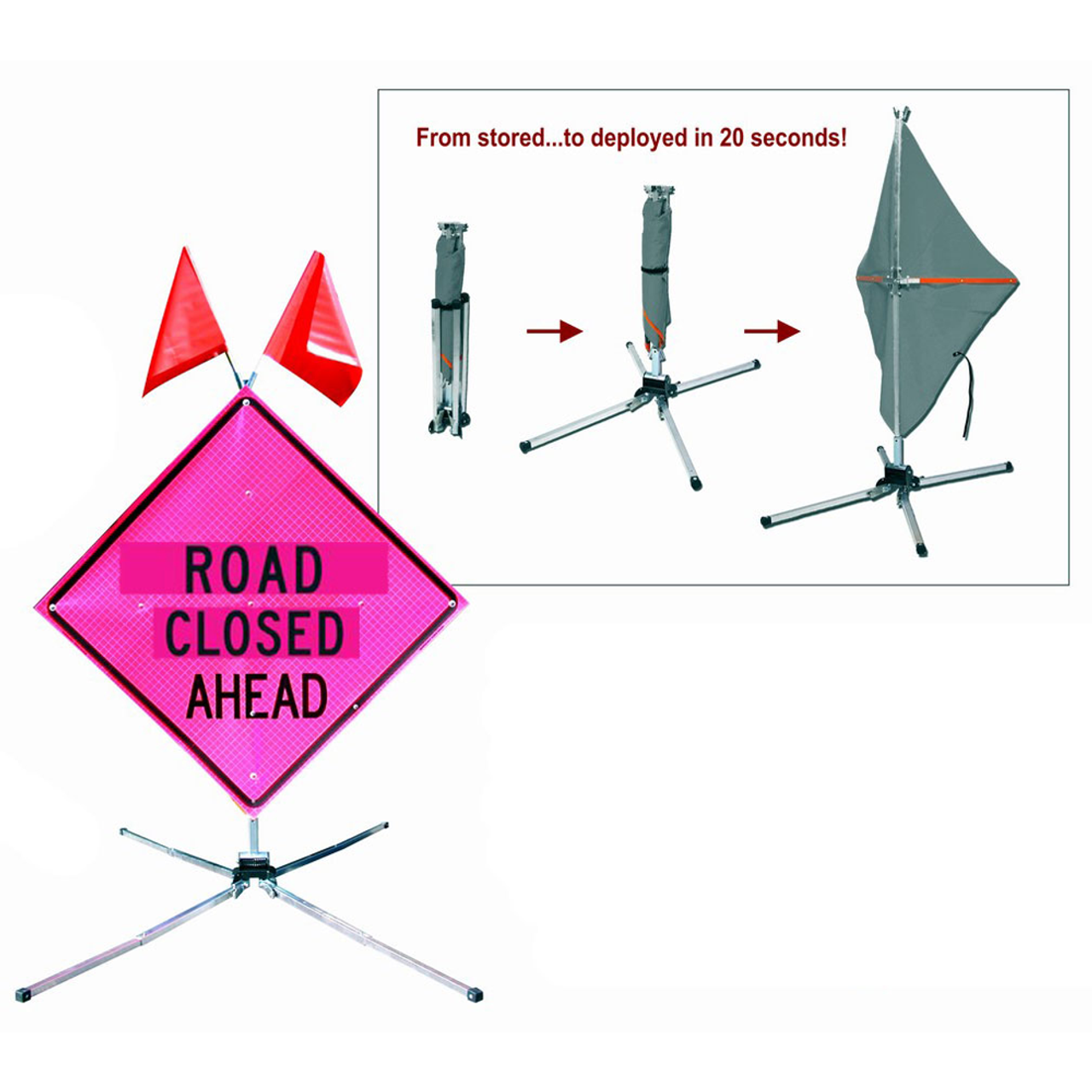 Dicke Fold & Roll, Emergency Traffic System "Road Closed Ahead" Sign