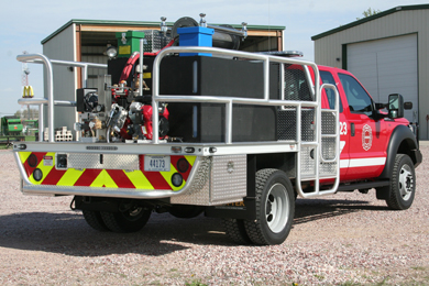 Brown County Fire Truck back view of FYR-ATTACK truck