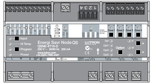 4 switched zones, each with a 0-10 V channel, 10A switching capacity per zone