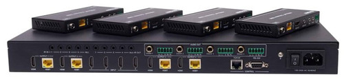 HDMI matrix 4x4 over HDBT with mirrored outputs and  4 Receivers