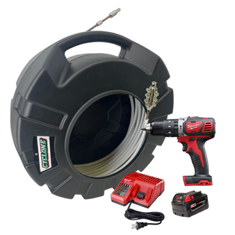 CustomEyes (CE516KIT50EM) 5/16" x 50' Enclosed Cyclone with Milwaukee Drill Set (CE2607-22) Drain Cleaning Machine