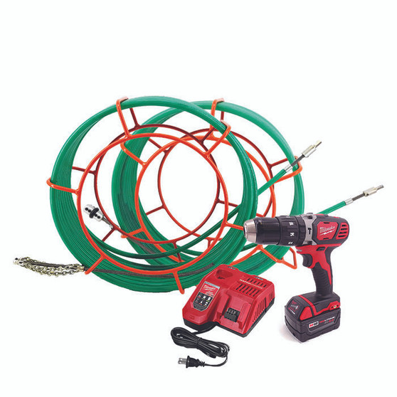 (NEW STYLE) CustomEyes (CE38KIT100MN) 100' Cyclone Pipe Cleaning Package with Milwaukee Drill Set  (CE2607-22)