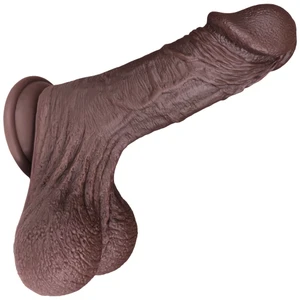 The Stuntman by FUKENA - Realistic Dual Density Silicone Dildo with Balls & Suction Cup, 6.0 Inch Insertable, 2.15 Inch Max Width, Dark Skin